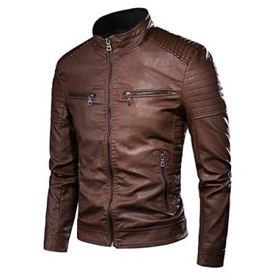 Earnmore Lederjacke Herren,Retro Casual Slim Stehkragen Motorradjacke, Winter Men Biker Pocket Design Pu Pilotenjacken Kunstledermantel, Zum Motorradfahren, Kostümpartys, Ausflüge, Ausflüge Usw. von Earnmore