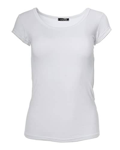 Easy Young Fashion - Damen Basic Rundhals T-Shirt - Kurzarm Unterziehshirt Skinny Fit 1001 - Weiß M von Easy Young Fashion