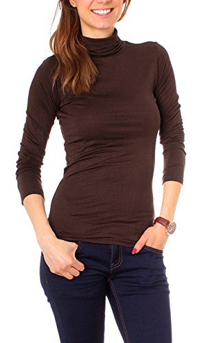 Easy Young Fashion Basic Damen Langarm Shirt Rollkragen Unterziehrolli One Size Dunkelbraun von Easy Young Fashion