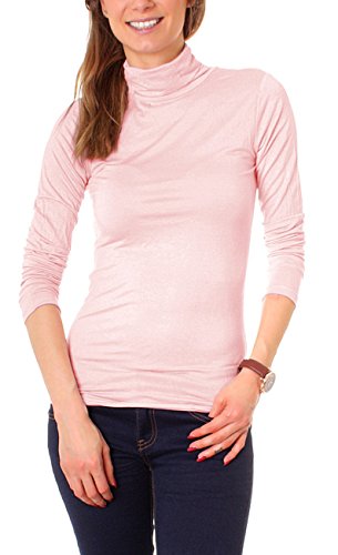 Easy Young Fashion Basic Damen Langarm Shirt Rollkragen Unterziehrolli One Size Hellrosa von Easy Young Fashion