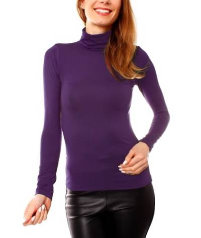 Easy Young Fashion - Damen Thermo Mikrofaser Langarm Rollkragen Shirt - Rolli Unterziehshirt Skinny Fit 3253 - Violett M von Easy Young Fashion