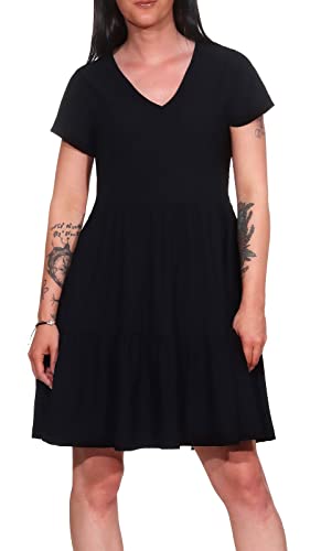 Eight2Nine Damen Musselin-Kleid LETN-063 Sommerkleid mit V-Ausschnitt Black M von Eight2Nine