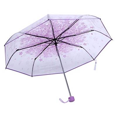 Ejoyous Regenschirm, 1PC Regenschirm Faltbar Transparent Modisch Prinzessin Regenschirm mit Kirschblüten Four Colors (Helles Lila) von Ejoyous