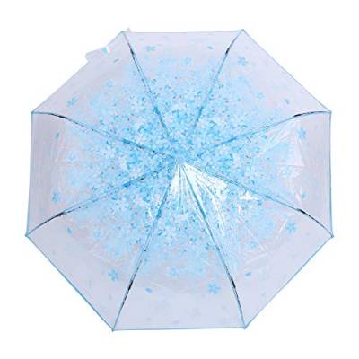 Ejoyous Regenschirm Transparent mit Blumen, Klein Kinderregenschirme Kleine Mädchen Damen Regen Schirm mit Sakura Muster Blumen Leicht Durchsichtig Windfest Reiseschirm Durchmesser 93 cm (Blau) von Ejoyous