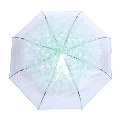 Ejoyous Regenschirm Transparent mit Blumen, Klein Kinderregenschirme Kleine Mädchen Damen Regen Schirm mit Sakura Muster Blumen Leicht Durchsichtig Windfest Reiseschirm Durchmesser 93 cm (Hellgrün) von Ejoyous
