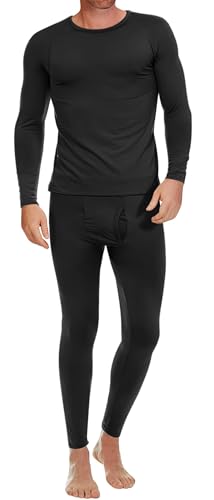 Ekouaer Herren Funktionsunterwäsche Winter Langarm und Lange Hose Atmungsaktiv Thermo Unterwäsche Warm Thermowäsche Unterhemd + Unterhose Leicht, Schwarz, M von Ekouaer