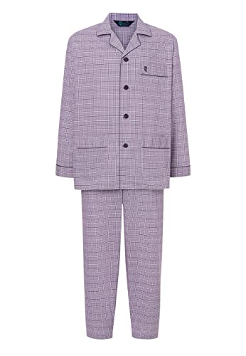 El Búho Nocturno Schlafanzug Herren Lang Baumwolle Pyjama Für Herren Klassisch Revers Knopfjacke Kariert Gestreift Krankenhaus-Pyjamas, (Pyjama Popeline Lila 2977_95), (XXL) von El Búho Nocturno