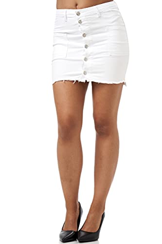 Elara Damen Minirock Stretch Jeans Skirt Chunkyrayan JS996-1 Weiss-42 (XL) von Elara