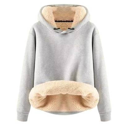 Elogoog Damen Pullover Hoodie Dickes Schwergewicht Sherpa gefüttert Känguru Tasche Winter Winddicht Warm Fleece Sweatshirt Einfarbig Hoodie Sweatshirt Teddy Fleece Kapuzenpullover（a-Grey,L） von Elogoog