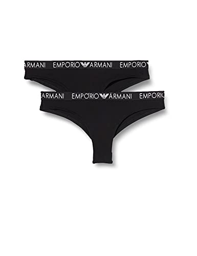 Emporio Armani Damen Bi-Pack Brazilian Brief Iconic Cotton Unterwäsche, Black/Black, XL von Emporio Armani