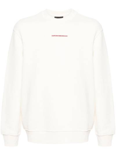 Emporio Armani logo-embroidered cotton sweatshirt - Weiß von Emporio Armani