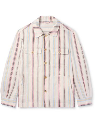 Etro - Striped Herringbone Linen-Twill Overshirt - Men - Neutrals - L von Etro