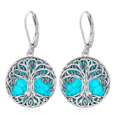 Eusense Baum des Lebens Ohrring 925 Sterling Silber Ohrringe mit Türkis Baum des Lebens hängende Ohrringe Schmuck Geschenk für Frauen Mädchen von Eusense