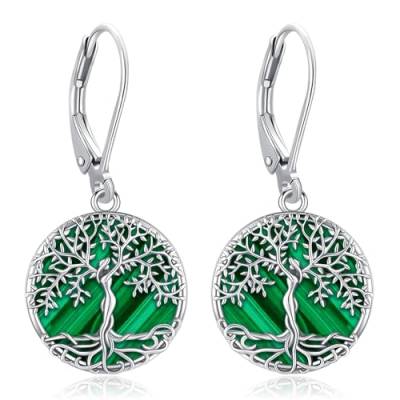 Eusense Baum des Lebens Ohrring 925 Sterling Silber mit Malachit Ohrringe Hängeohrringe Schmuck Geschenk für Frauen Mädchen von Eusense