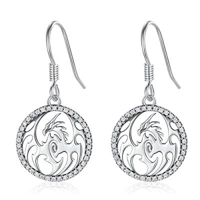 Eusense Drache Ohrringe 925 Sterling Silber Drache Dangel Tropfen Ohrringe Schmuck Geschenk für Frauen Mädchen von Eusense