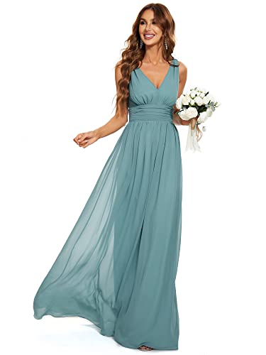 Ever-Pretty Damen A-Linie V-Ausschnitt Elegant Empire Chiffon Brautjungfernkleid Staubiges Blau 52 von Ever-Pretty