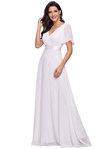 Ever-Pretty Damen Abendkleid Frau A-Linie Chiffon Brautjungfernkleid V Ausschnitt Hochzeit Bodenlang Weiß 48 von Ever-Pretty