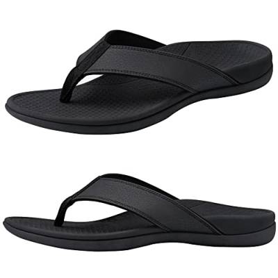 Everhealth Herren Zehentrenner Orthopädische Sandalen mit Bogenunterstützung für Reduziert die Stress an Füßen,Gelenke und Rücken,Walking Flip Flop Stützende Strand Hausschuhe Sandale,Schwarz 44 von Everhealth