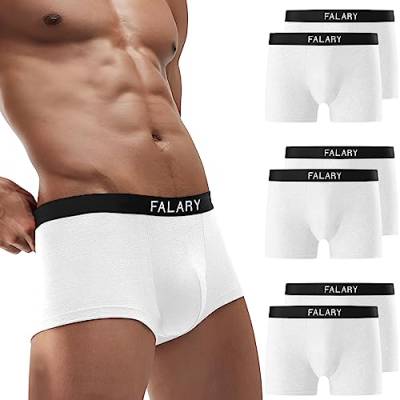 FALARY Boxershorts Herren Unterhosen Männer Baumwolle 6er Pack Retroshorts Ohne Kratzenden Zettel Shorts Herren UnterwäSche Boxer Sportunterhosen für Herren（Weiß,L） von FALARY