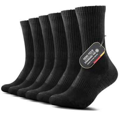 FALARY 6 Paar Wandersocken Herren 47-49 Socken Herren 47-49 Schwarz Baumwolle Sportsocken Tennissocken Wintersocken Laufsocken Herrensocken Dicke Fahrrad Lange Running Socken Atmungsaktiv von FALARY