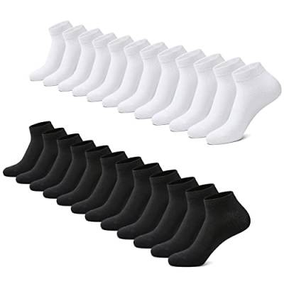 FALARY Sneaker Socken Herren Damen 12 Paar Kurze Halbsocken Baumwolle-SchwarzWeiß-35-38 von FALARY