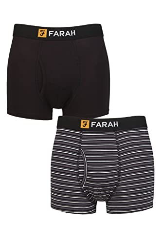 Farah Herren Klassisch Streifend und Schmucklos Bambus Schlüsselloch Trunks Packung 2 Streifen Schwarz/Holzkohle XL von Farah