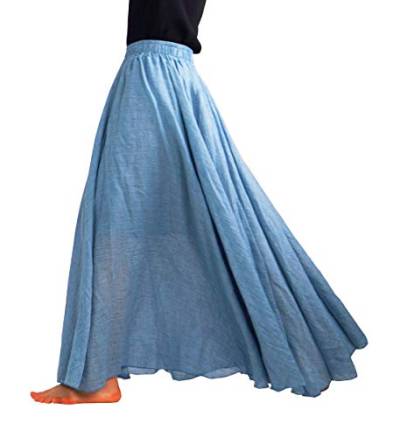 FEOYA Frauen Baumwolle Leinen Double Layer Elastische Taille Langen Rock Strand Festlich Freizeit Maxi Rock von FEOYA