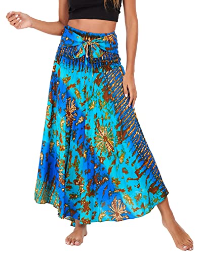 FEOYA Lang Gedruckter Rock Vintage Damen Bohemien Maxirock Riemen Kleid Freizeit Urlaub Sommerrock Strandkleider - Muster 44 von FEOYA