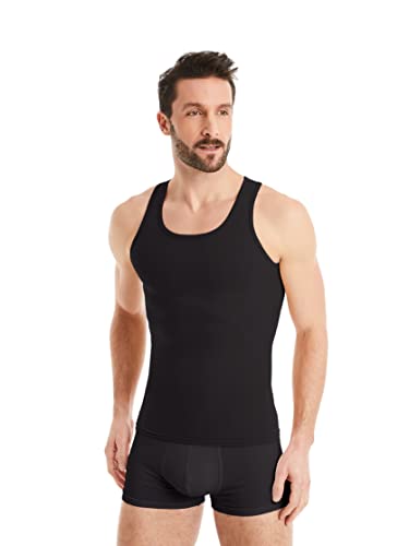 FINN figurformendes Kompressions-Unterhemd Herren - Ärmelloses Shapewear Tank-Top mit Bauch-Weg Effekt - Body-Shaper für Männer aus Baumwolle Schwarz 3XL von FINN