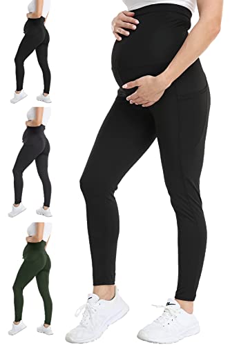 FITTOO Damen Umstandsleggings High Waist Yogahose für Schwangerschaft Lange Umstandshose Schwangerschaftsleggings mit Taschen Schwarz M von FITTOO