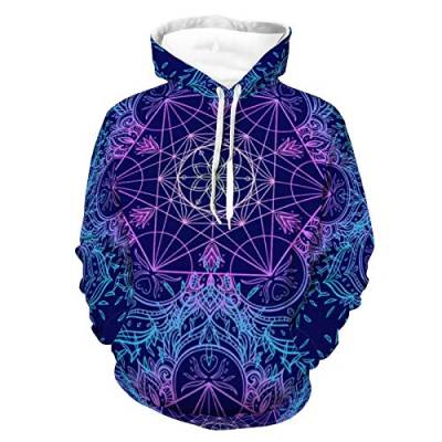 FJAUOQ Bequemer Kapuzenpullover für Herren und Damen, 3D-Druck, Unisex, langärmelig, lässiges Outdoor-Outfit für Sportpartys, Blume des Lebens, M von FJAUOQ