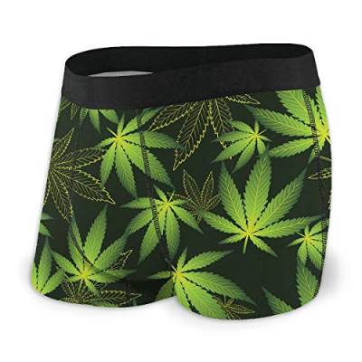 FJAUOQ Herren-Boxershorts, Cannabis-Blatt, Neuheit, Boxershorts, Bedruckt, Unterwäsche, Stretch-Boxershorts mit Beutel von FJAUOQ