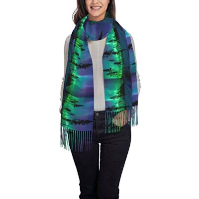 FJAUOQ Modischer Schal für Damen, Aurora Borealis, Quastenschal, leicht, warm, Schal für Mädchen und Damen, Siehe Abbildung, One size von FJAUOQ
