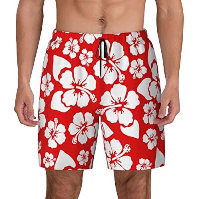 FJAUOQ Spring Red Hibiscus Hawaiian Mens Swim Trunks with Compression Liner Quick Dry Bathing Suit Beach Shorts with Pockets Boys Board Shorts, Frühlingsroter Hibiskus Hawaiian1, L/XL von FJAUOQ