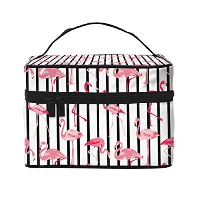 Flamingo-Make-up-Tasche für Frauen,Reise-Kosmetiktasche mit großem Fassungsvermögen,tragbarer Kulturbeutel,Make-up-Tasche für Mädchen,niedliches Schmuck-Make-up-Pinsel-Organizer-Etui,Geschenke fü von FJAUOQ