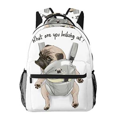 Kinderrucksäcke Pug Dog In Back Carrier Kids Backpacks Large-Capacity School Bags 16 Inch Portable Laptop Bookbag Casual Backpack For 1th- 6th Grade Boys And Girls von FJAUOQ