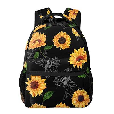 Kinderrucksäcke Watercolor Sunflowers Black Kids Backpacks Large-Capacity School Bags 16 Inch Portable Laptop Bookbag Casual Backpack For 1th- 6th Grade Boys And Girls von FJAUOQ