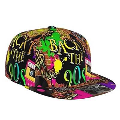 Mode 80er 90er Jahre verstellbare Snapback-Mütze für Männer und Frauen, Sonnenkappe, Hip-Hop-Kappe, Baseballkappe, Flache Krempe von FJAUOQ