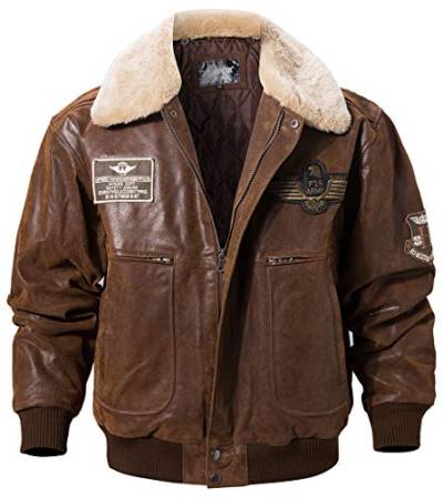 FLAVOR Echtes Lederjacke Herren Luftwaffe Bomber (Braun, S) von FLAVOR