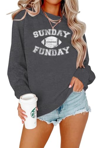 FLOYU Damen Sunday Funday Sweatshirt Cute Football Graphic Pullover Game Day Weekend Tops Casual Football Season Shirt, grau dunkel, XL von FLOYU