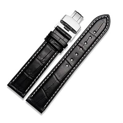 FNDWJ Uhrenarmband aus echtem Leder mit Schmetterlingsverschluss, Krokodil-Armband für Herren, Größen 12, 13, 14, 15, 16, 17, 18, 19, 20, 21, 22, 23, 24 mm, 13 mm, Achat von FNDWJ