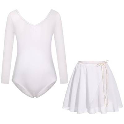 FONLAM Ballettkleid Balletttrikot für Mädchen Kinder Ballettanzug Zweiteiliges Set Trikotanzug + Ballettrock Tutu Tanzkleid Mädchen (9-10 Jahre, Weiß) von FONLAM