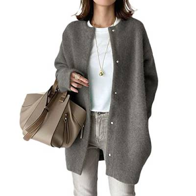 FUHONGCUP Frauen Pullover Strickjacke Frauen Jacke Stricken Lange Tops Outwits Outfits Lady Pullover weiblich Khaki Plain Dark Grey M von FUHONGCUP