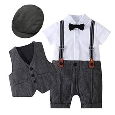 Baby Jungen Smoking Anzug Jumpsuit Gentleman Fliege Kurzarm Strampler Weste Hut 3tlg Bekleidungsset Kleinkinder Taufe Hochzeit Festlich 1. Geburtstag Party Sommer Babykleidung Schwarz 9-12 Monate von FYMNSI