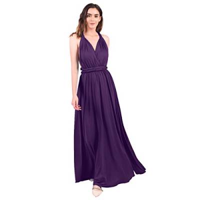 Damen Multiway Lange Abendkleid Hochzeit Brautjungfernkleid Bodenlang Partykleid Cocktailkleid Cabrio Wickelkleid V-Ausschnitt Festlich Kleid Rückenfrei Neckholder Maxikleid Strandkleid Dunkellila XS von FYMNSI