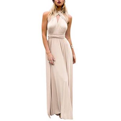 FYMNSI Damen Multiway Langes Abendkleid Hochzeit Brautjungfernkleid Bodenlang Partykleid Cocktailkleid Wickelkleid V-Ausschnitt Rückenfrei Neckholder Maxikleid Sommer Strandkleid Aprikose XL von FYMNSI