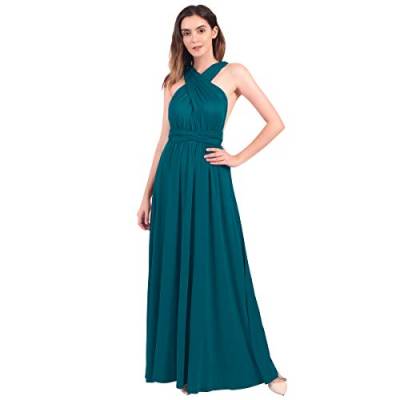 Abendkleid Damen Cocktailkleid Hochzeit Brautjungfernkleid Multiway Langes Partykleid Bodenlang Wickelkleid Elegant V-Ausschnitt Rückenfrei Neckholder Plisse Maxikleid Sommer Strandkleid Blaugrün S von FYMNSI