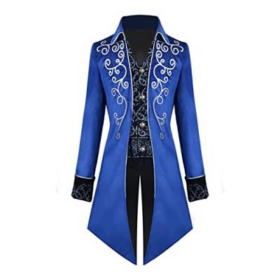 FYMNSI Herren Gothic Steampunk Frack Mantel M?nner Langes Smoking Mittelalter Viktorianischen Retro Jacke mit Waistcoat Uniform Karneval Fasching Halloween Kost?m Party Cosplay 1# Blau 3XL von FYMNSI