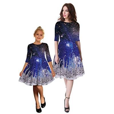 FYMNSI Weihnachtskleid Weihnachten Mutter Tochter Kleider Mama und Mich Familie Passende Kleidung Weihnachtskost?m Elegante Heiligabend Druck Festliche Partykleider A-Linie Ballkleid Stil 2 9-10J von FYMNSI