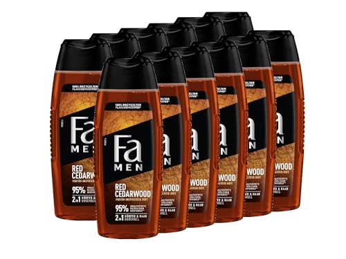 FA Duschgel Men Red Cedarwood mit parfüm-inspirierten Duft (12x 250ml) 2in1 Formel für Körper & Haare, erlebe die kraftvolle & langanhaltende Duftkombination von Zederholz & Whiskey von Fa